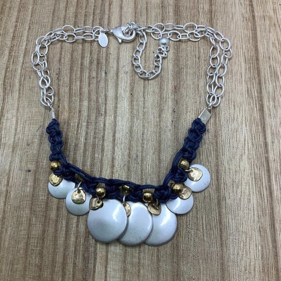 Chico's Blue Dangling Silver Tone Circles Necklace - Picture 1 of 5